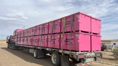 Commercial dumpster behind an office in Fort Collins, Colorado, ready for pickup by Dumpster Diverz